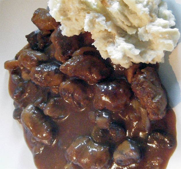 venison and chestnut casserole served with mashed potatoes