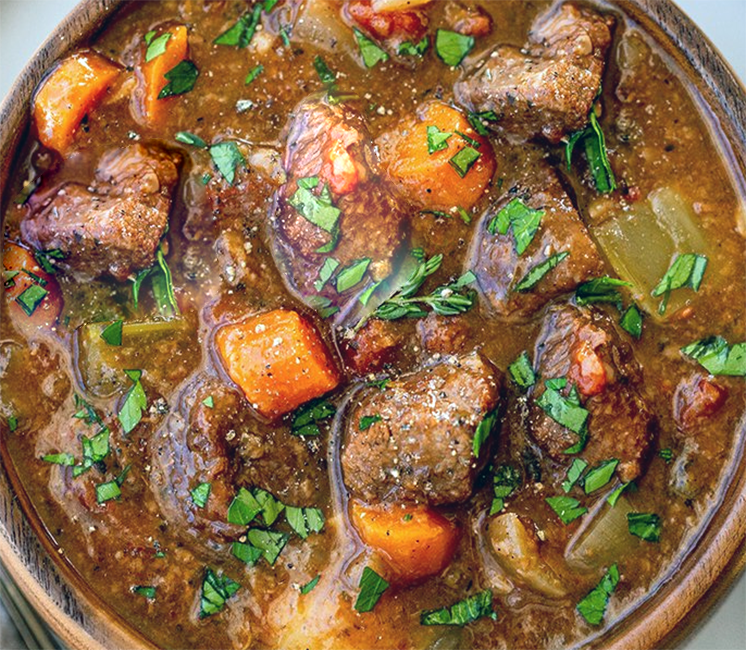 venison stew with elcampane served in a bowl