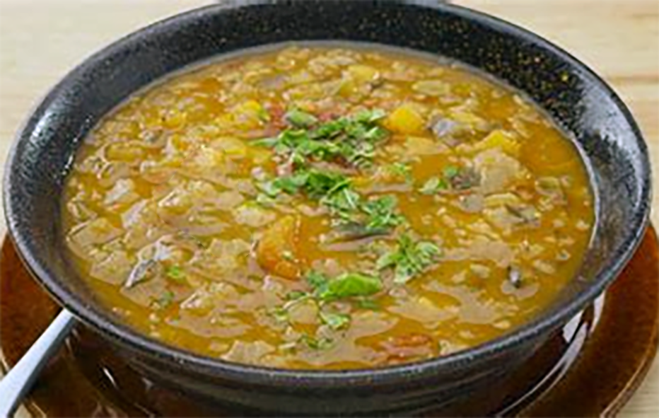 Armenian lentil soup in a soup bowl