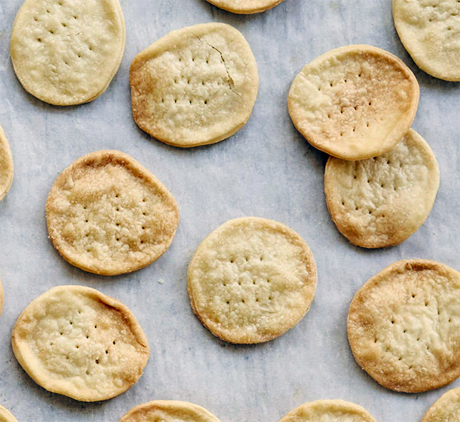 water biscuits on a baking tray