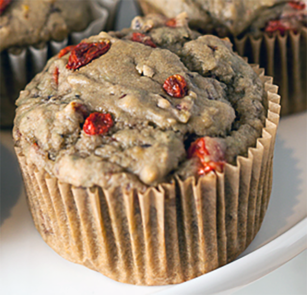 whole-grain goji berry muffin in a paper case