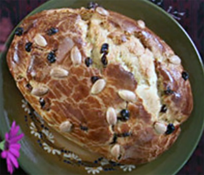 latvian saffron christmas bread loaf on a plate