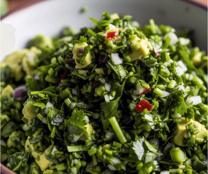 avocado leaf chimichurri presented in a bowl