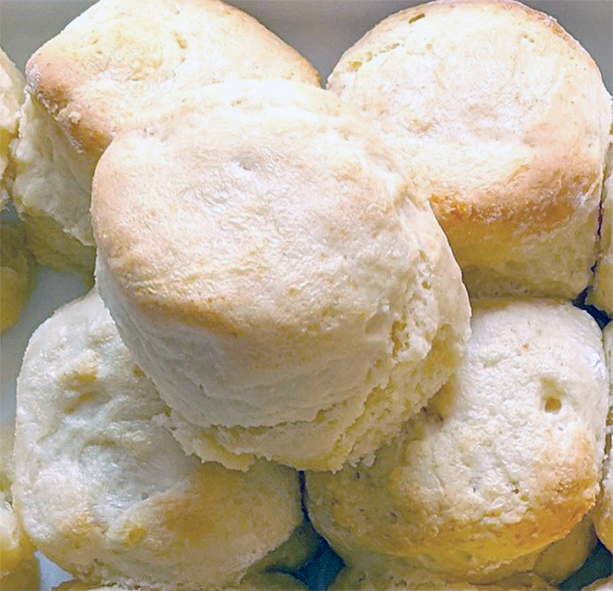 basic plain scones piled in a dish