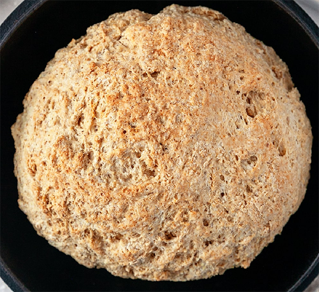 baked bonnach in a cast iron frying pan