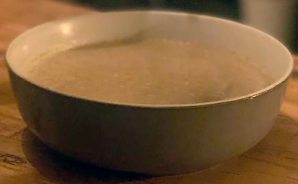 fairy ring champignon cream soup in a serving bowl