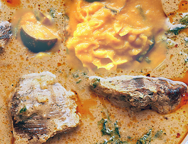 fish and vegetables in a peanut sauce