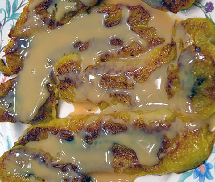 pan-fried bananas topped with caramel