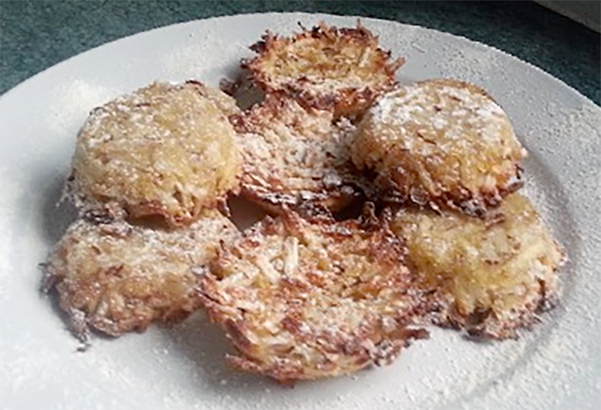 rustic beju (coconut and cassava) biscuits arranged on a plate