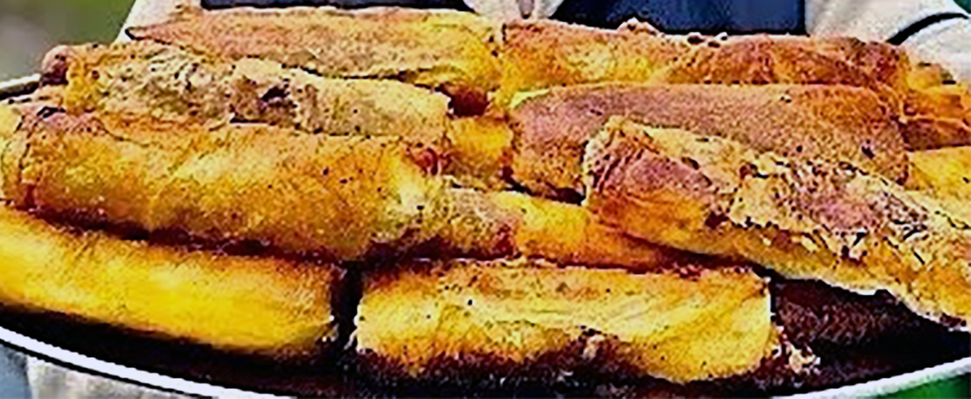 Savoury fillet Algerian brik turnovers served on a steel tray