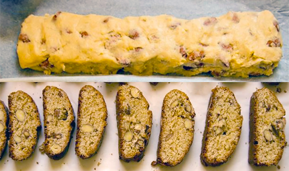 cantuccini sausage prior to baling and individual biscuits after baking