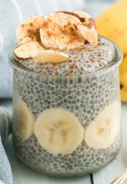 Chia seed and banana pudding in a glass