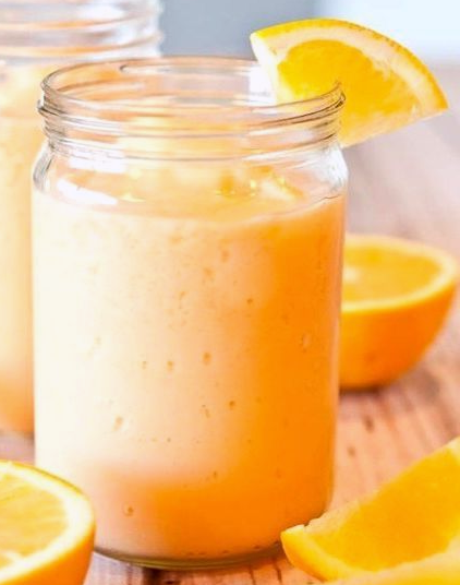 citrus redbush smoothie with orange sherbet served in a glass jar