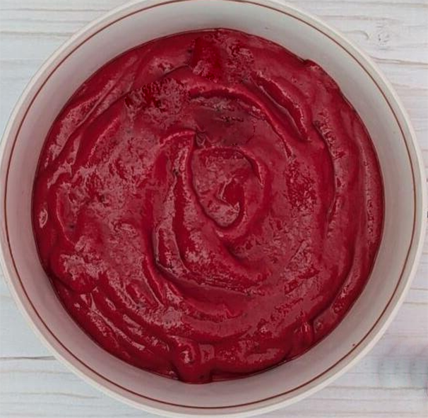 cornelian cherry sauce in a ramekin