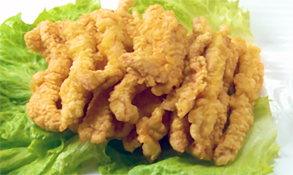 strips of deep fried pork fillet served on a bed of lettuce