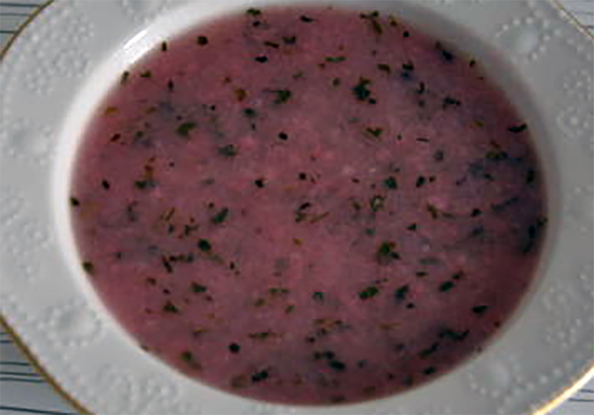 dried cornelian cherry soup in a yoghurt base