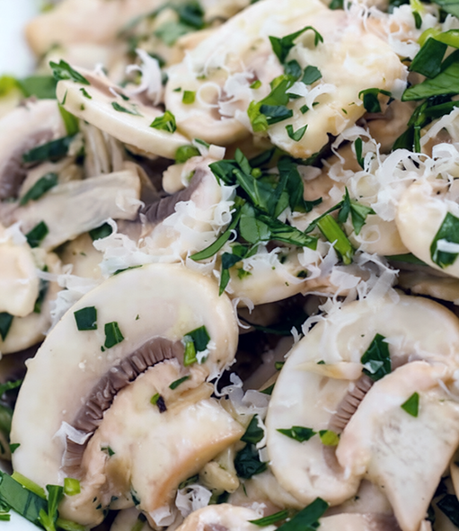 fresh mushroom salad served in a bowl