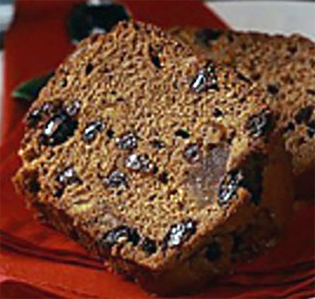 slice of Guinness fruit cake on a red napkin
