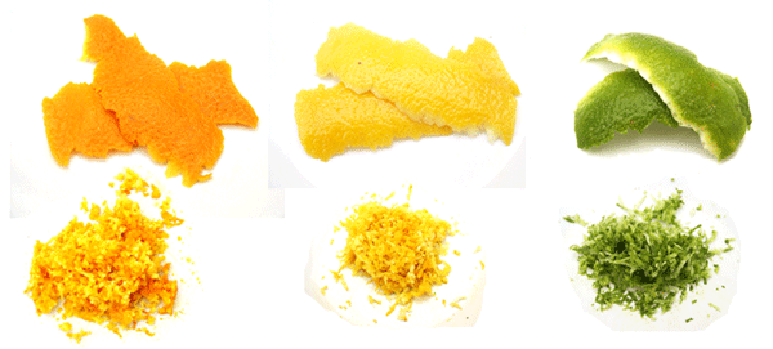 Strips and finely grated peel of orange, lemon and lime