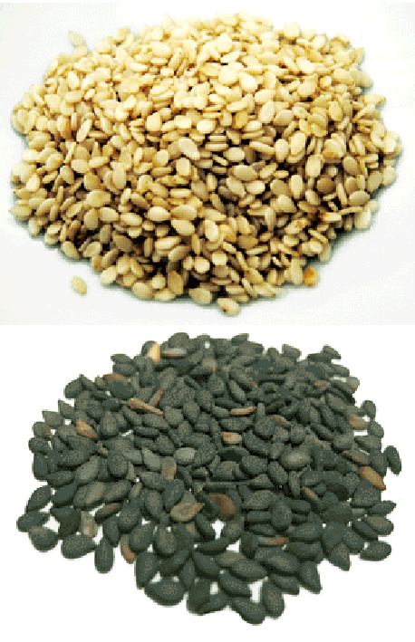 white sesame seeds (top) black sesame seeds (bottom)