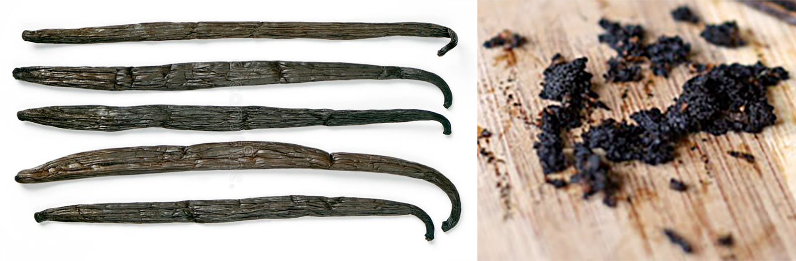 Vanilla pods (beans) and seeds