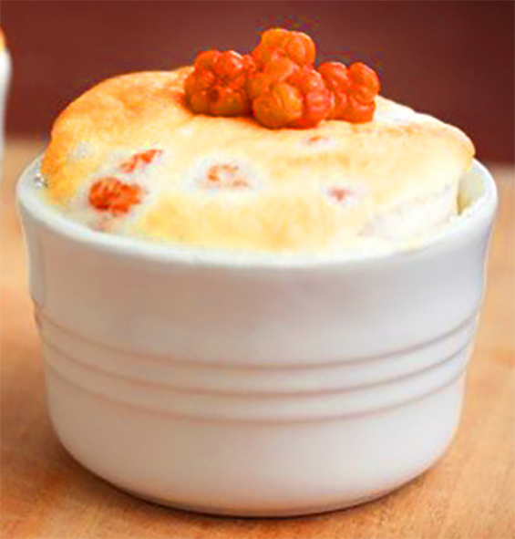 cloudberry souffle in a ramekin