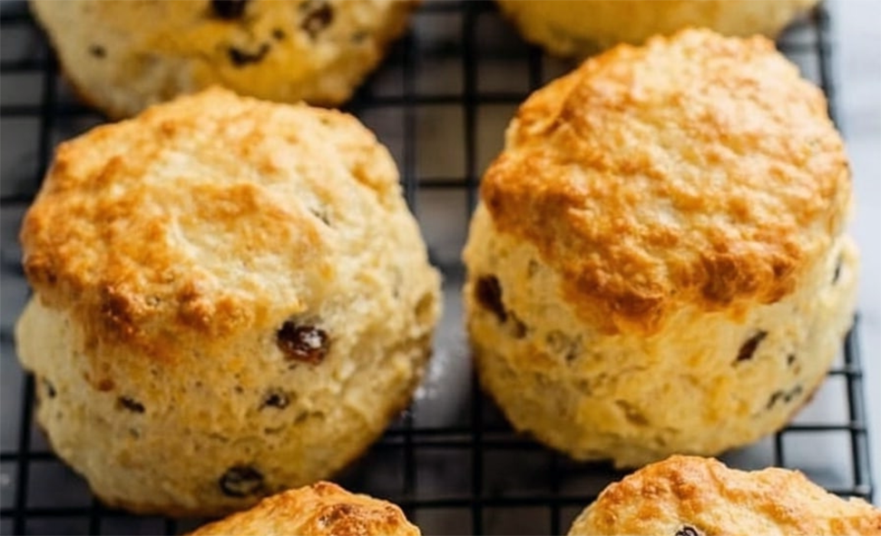 Irish curranty farmhouse scones on a wire rack