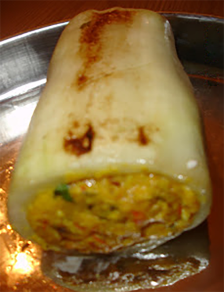 stuffed bottle gourd in a steel dish