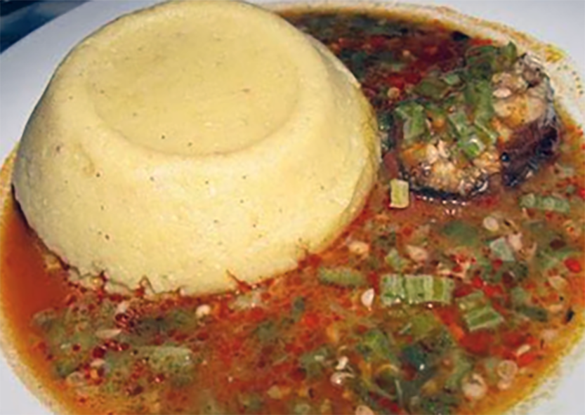 maize flour paste served with an okra sauce