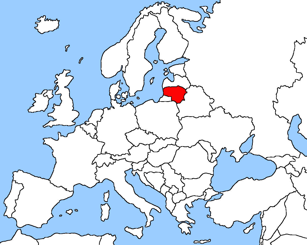 Location of Lithuania in Europe.