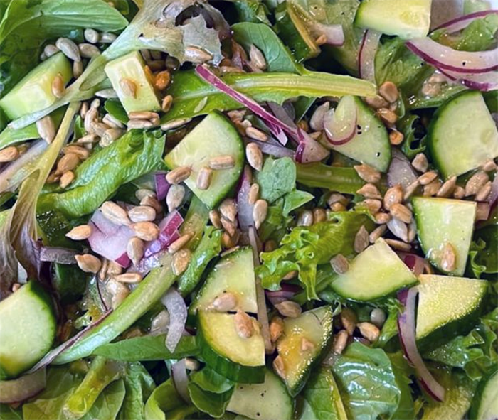mixed salad greens with himalayan balsam seed dressing