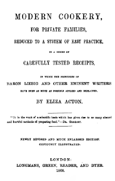 Eliza Acton Modern Cookery Frontispiece