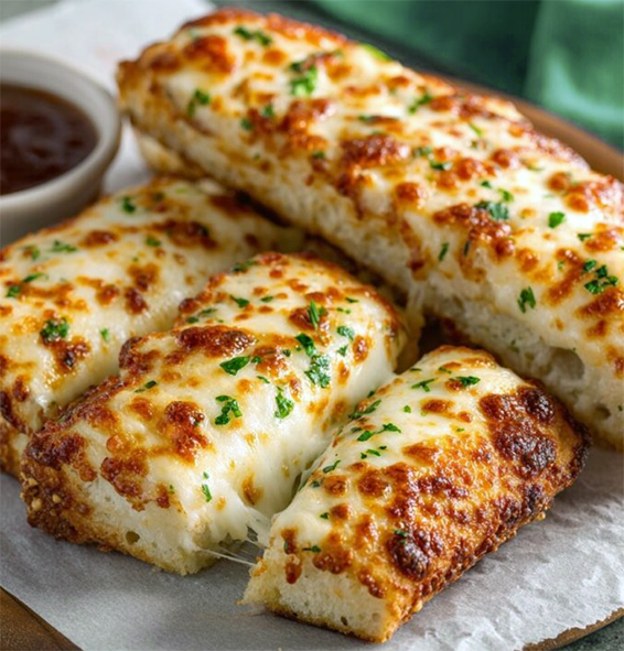 mozzarella topped mornay toasts served with a tomato dipping sauce