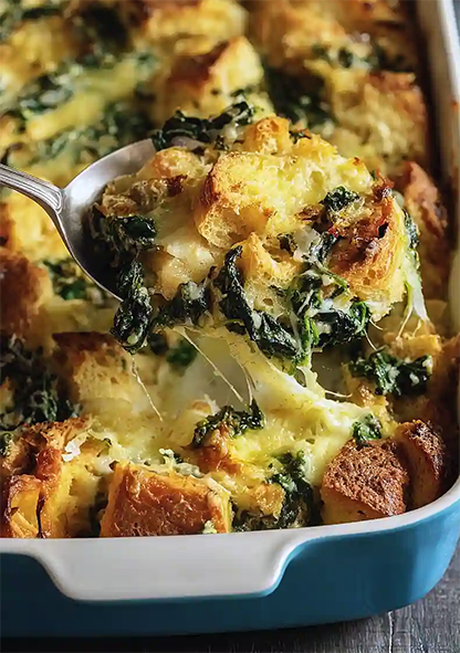 sea aster and cheese strata in a baking dish