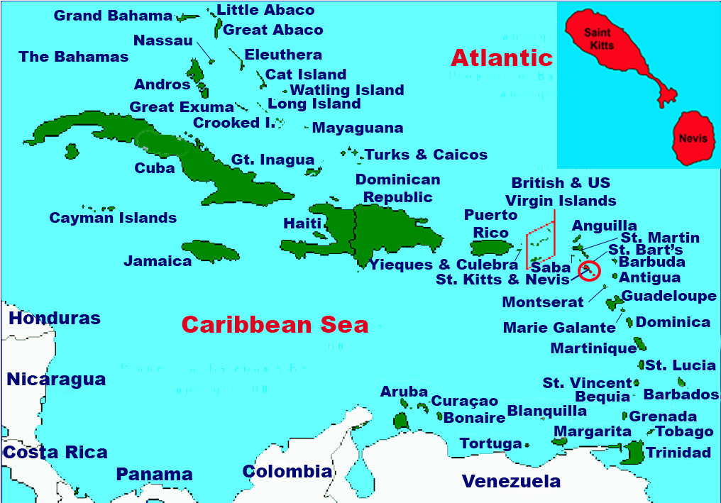 Location of Saint Kitts and Nevis in the Caribbean.