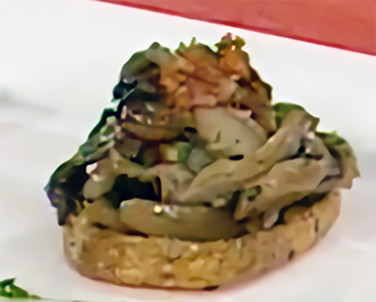 potato and mushroom tapas served on a toasted round of bread