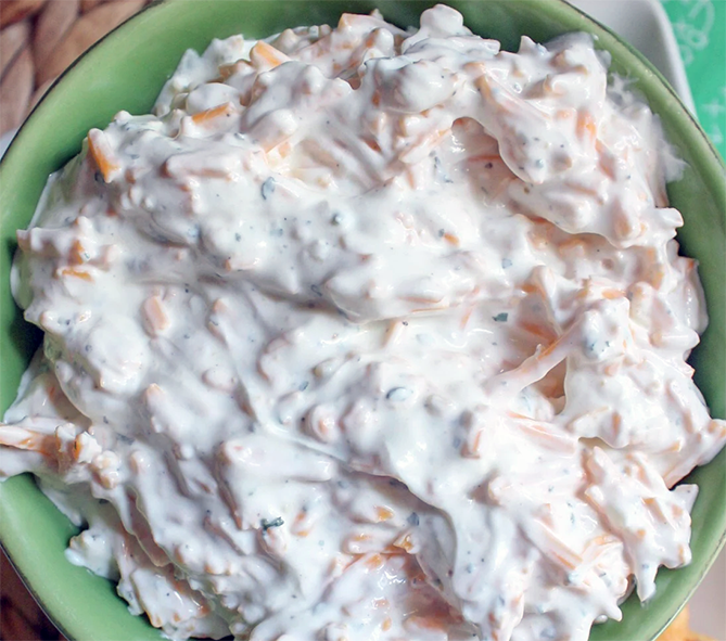 three cheese creamy ranch dressing in a bowl