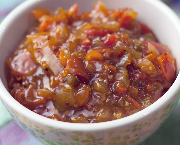 Tomato relish presented in a small bowl
