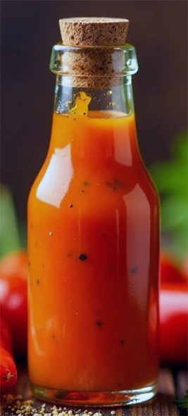 Scotch bonnet hot sauce in a bottle with a cork