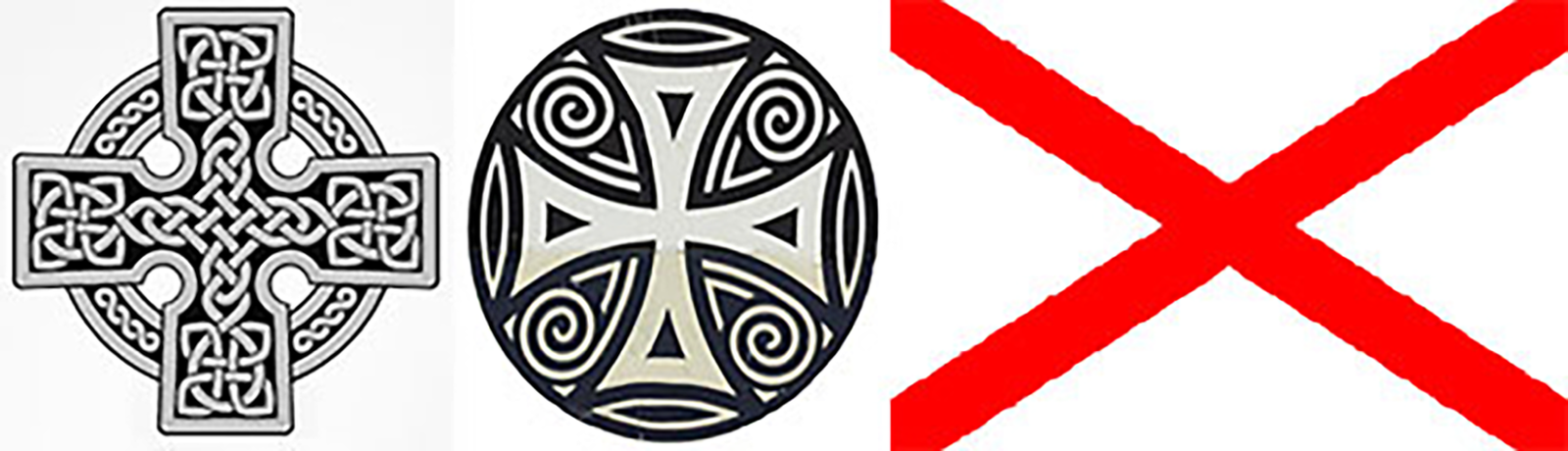Celtic cross, cross pattée and St Patrick saltire Celtic cross, cross pattée and St Patrick saltire